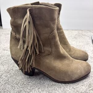 Sam Edelman Louie Ankle Fringe Bootie tan suede size 9